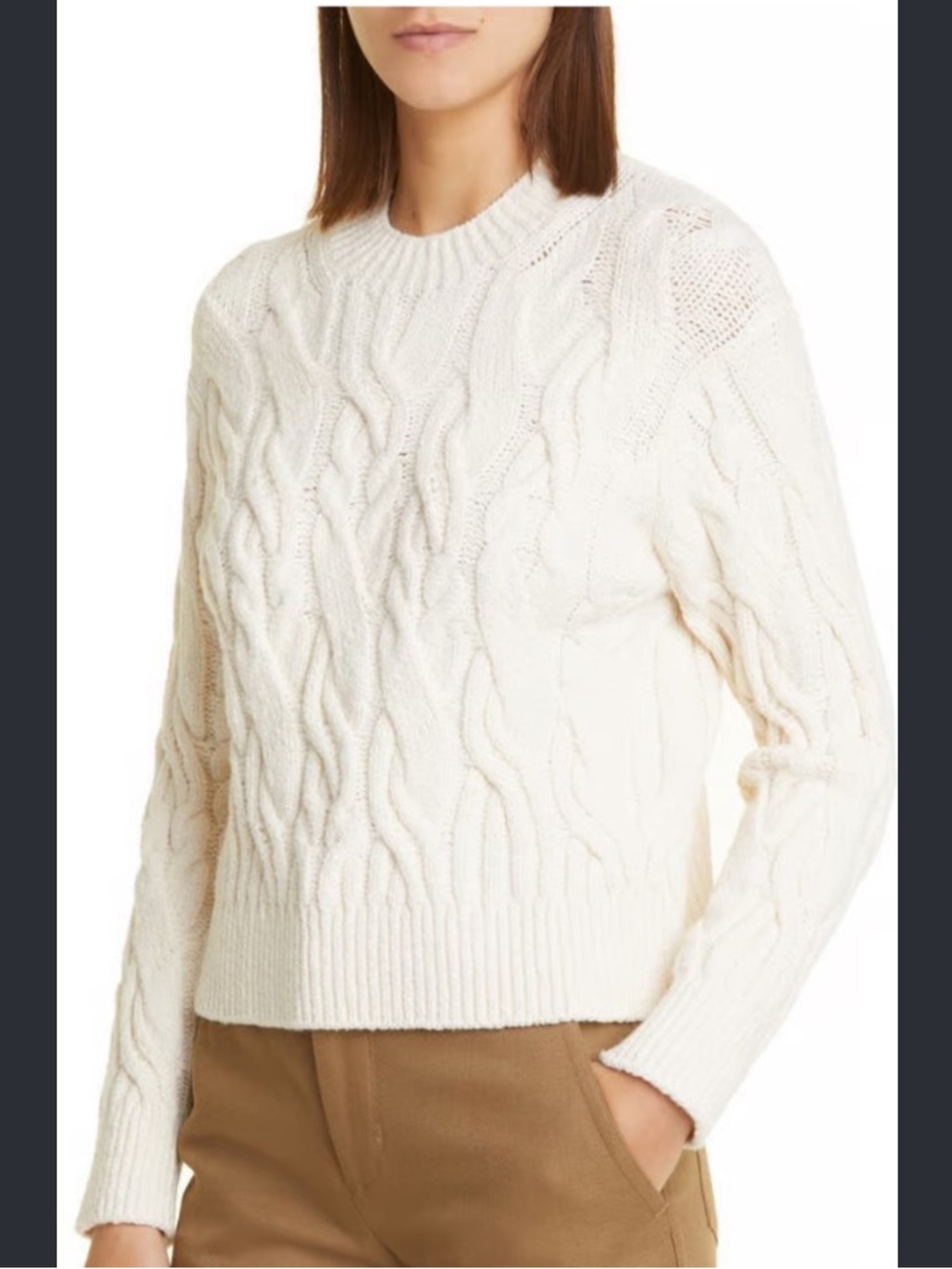 Vince White Cable-Knit Crewneck Sweater